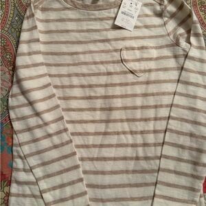 Crewcuts Beige and White Striped Top with Heart pocket Detail NWT 32.50